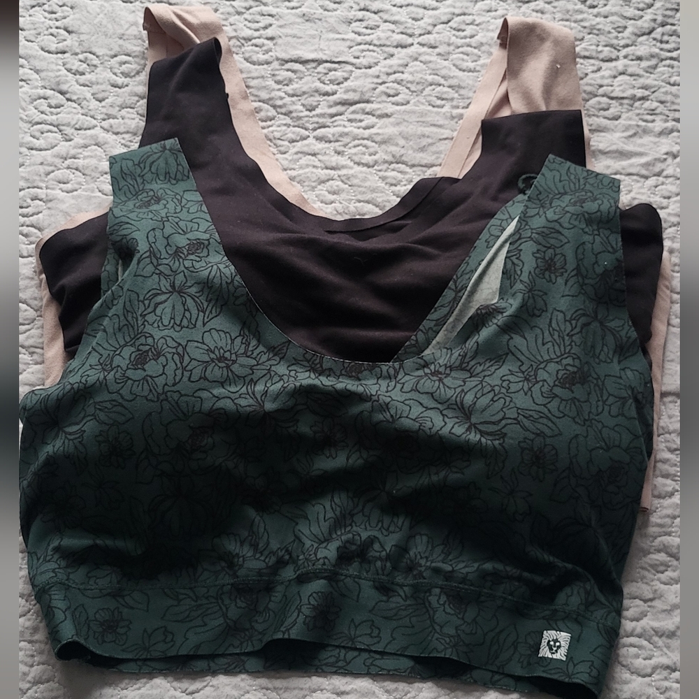 Lucky Brand Green Floral Sports Bra Wire Free Set Of 3